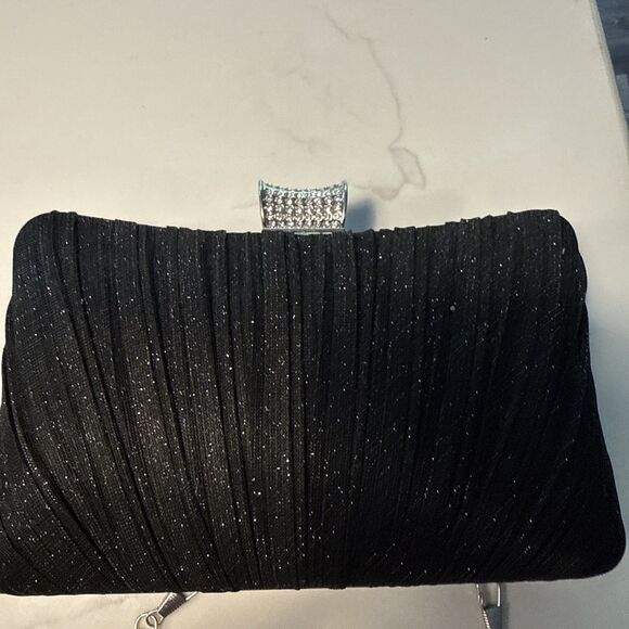 Lauren Lorraine Rhinestone Evening Bag Clutch Purse Black and Silver hardshell - Picture 1 of 11